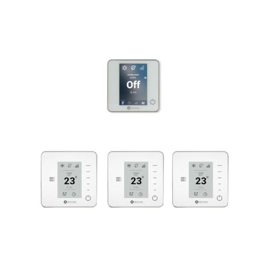 Pack thermostats - Airzone - Bluefacezero filaire blanc (1) Think radio blancs (3) + (1) câble 15m - PTBTR4B